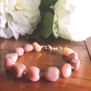 Handmade dendritic opal & amber glass bracelet